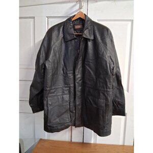 Tigerfly Mens Black Leather Jacket XL With Front Pockets & Zipper Closure
